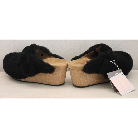 Papillio Birkenstock EUR 39 US 8 Black Shearling Fanny Teddy Heeled Sandals - Picture 12 of 14